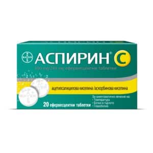 Аспирин C при настинка, грип, температура и мускулни болки х 20 ефервесцентни таблетки, Bayer