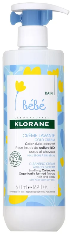 Klorane Bebe Измиващ крем с колд крем за коса и тяло 500 ml