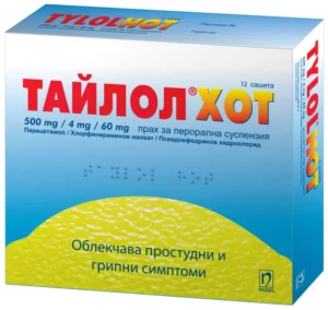 Тайлол хот при симптоми на настинка и грип х12 сашета