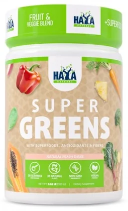 Haya Labs Super Greens - Натурален Прасковен Шейк 300 g