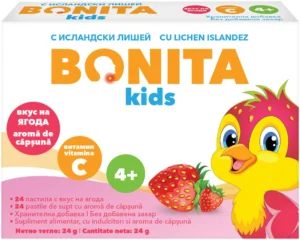 Бонита Kids с вкус на ягода за гърло при пресипнал глас и сухота в устата х24 пастили