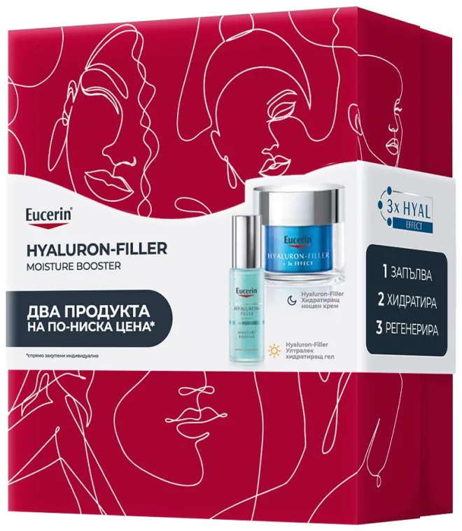 92497 Eucerin Комплект Hyaluron-Filler Ултралек хидратиращ гел 30 ml + Хидратиращ нощен крем 50 ml