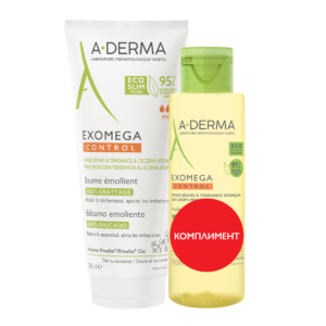 A-Derma Exomega Control Емолиентен балсам 200 ml + Емолиентно душ-олио 100 ml