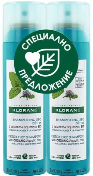 Klorane ДУО Детоксикиращ сух шампоан с Водна мента 150 ml х2 броя